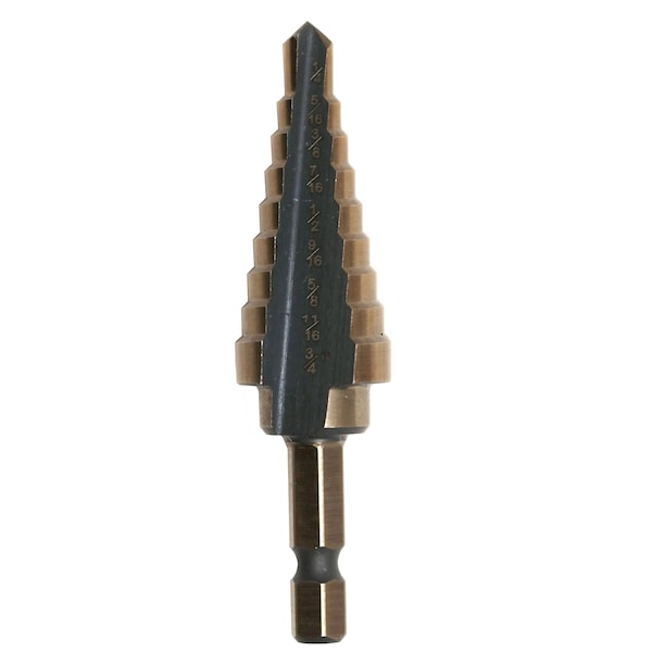 #3 HSS Quick Change Hex Shank Step Drill Bit, (1/4 - 3/4 By 1/16)